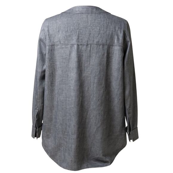Eileen Fisher Chambray Tunic Blue Button Front Long Sleeve Linen Blend Small - Picture 2 of 5